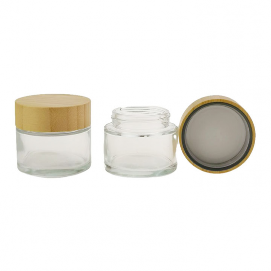 cosmetic packaging wooden lid glass cream jar cosmetic packaging wooden lid glass cream jar
