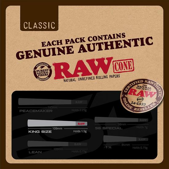 RAW Cones Classic King Size | 50 Pack | Natural Pre Rolled RAW Cones Classic King Size | 50 Pack | Natural Pre Rolled