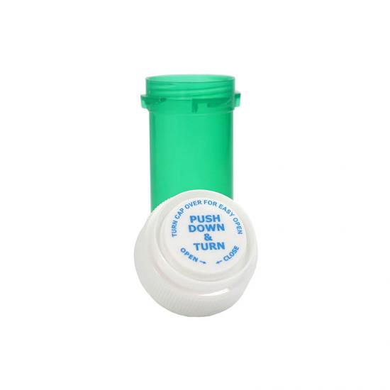 Rx Tablet plastic reversible vials pill bottles with child