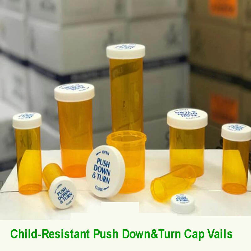 New Design Plastic Child Resistant Push Down and Turn Vials