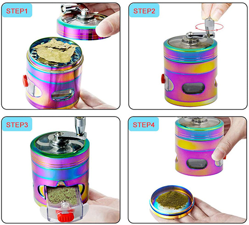 Large Capacity 4 Piece 2.5" Hand Cranked Rainbow Spice