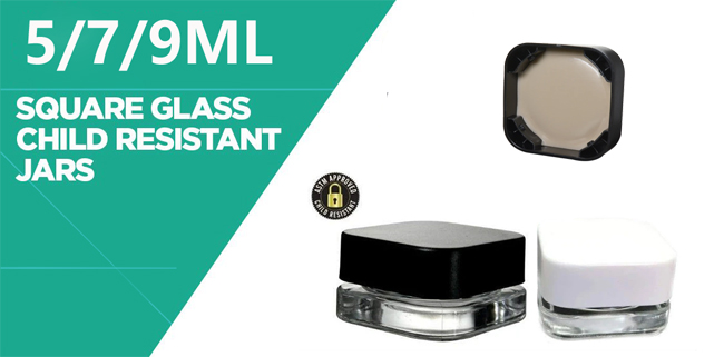 5ml 7ml 9ml Qube Glass Square Concentrate Jar with Child Qube Square Concentrate Jar