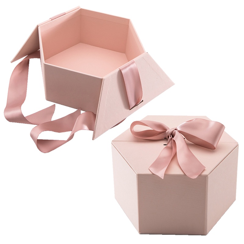 Custom Luxury hexagonal eco friendly flower box with ribbon Custom Luxury hexagon eco friendly flower box with ribbon-katady.com
