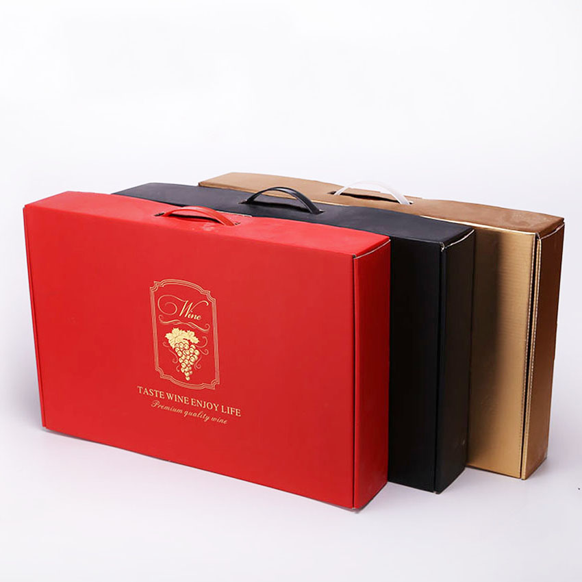 Corrugated cardboard wine packaging box with handle