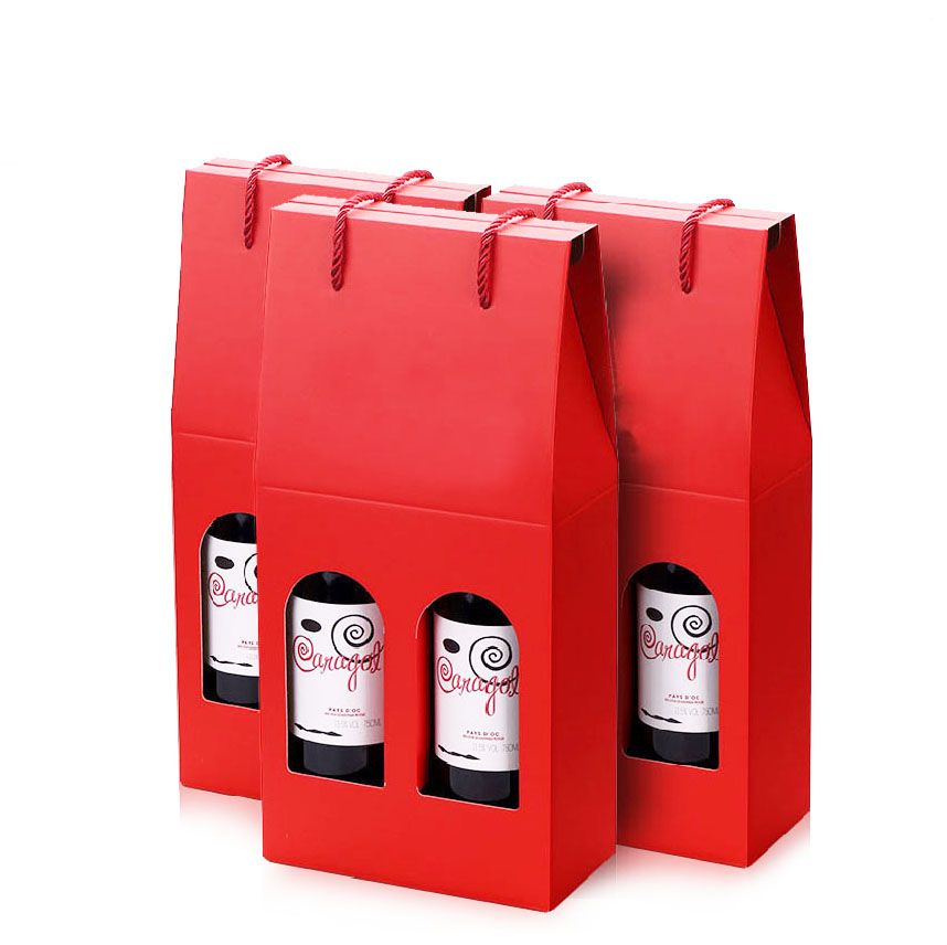 Corrugated cardboard wine packaging box with handle