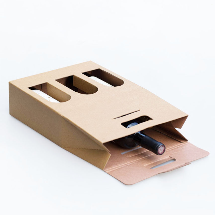 Corrugated cardboard wine packaging box with handle