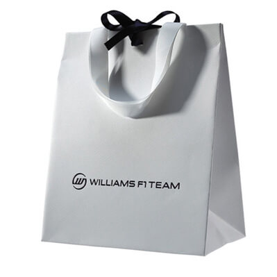 Art paper bag with ribbon closure Art paper bag with ribbon closure