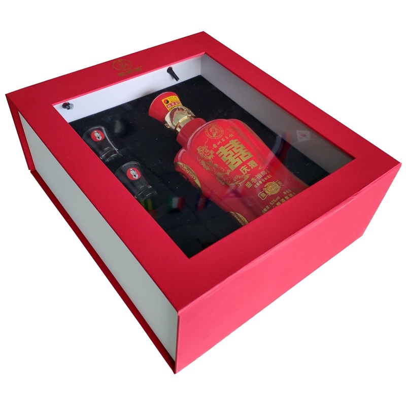 Cotton handles luxury red soft touch paper wine box Cotton handles luxury red soft touch paper wine box