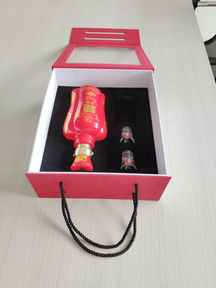 Cotton handles luxury red soft touch paper wine box Cotton handles luxury red soft touch paper wine box