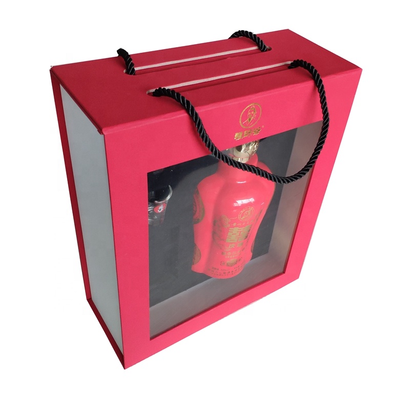 Cotton handles luxury red soft touch paper wine box Cotton handles luxury red soft touch paper wine box