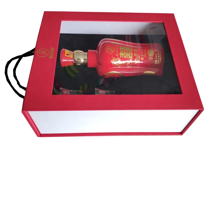 Cotton handles luxury red soft touch paper wine box Cotton handles luxury red soft touch paper wine box