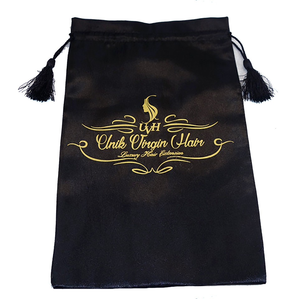 Custom drawstring virgin hair satin bags Custom drawstring virgin hair satin bags