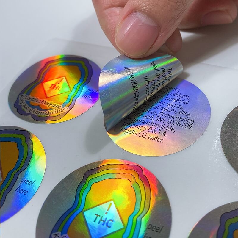 Custom laser effect two layers paper round warning stickers