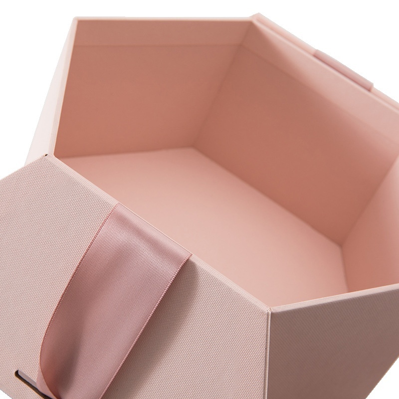 Custom Luxury hexagonal eco friendly flower box with ribbon