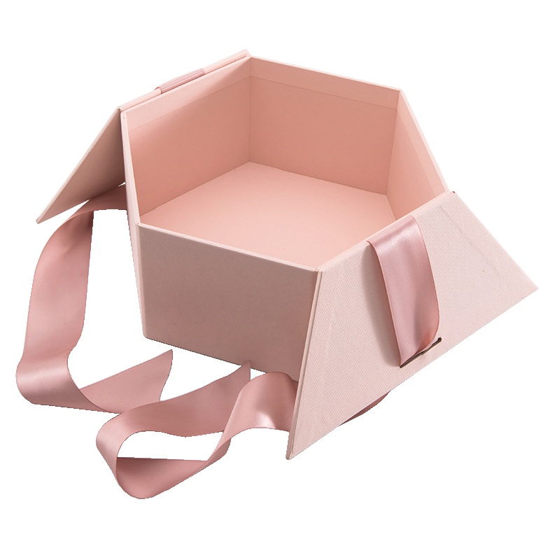 Custom Luxury hexagonal eco friendly flower box with ribbon Custom Luxury hexagonal eco friendly flower box with ribbon