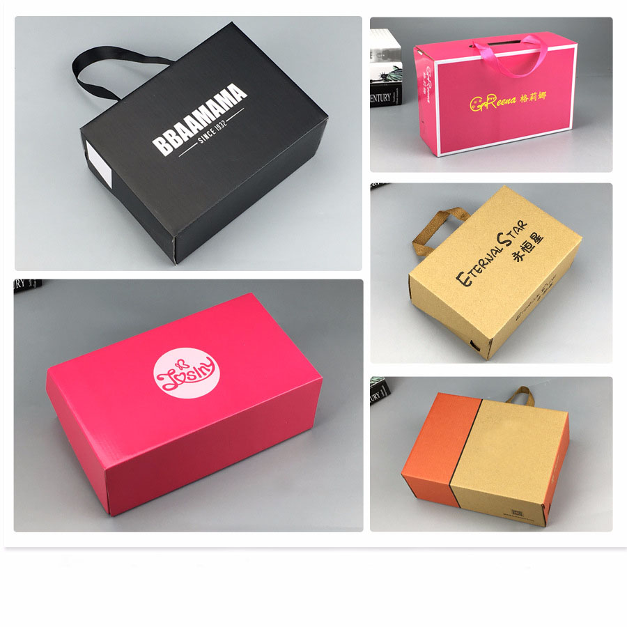 Customized printed foldable shoes box with ribbon handle Customized printed foldable shoes box with ribbon handle