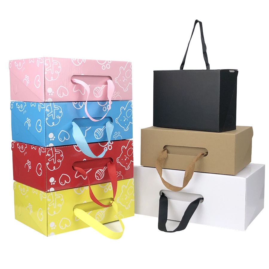 Customized printed foldable shoes box with ribbon handle Customized printed foldable shoes box with ribbon handle