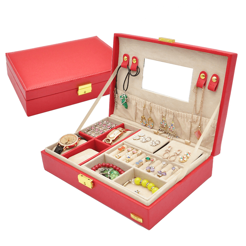 Wooden leather jewelry storage box