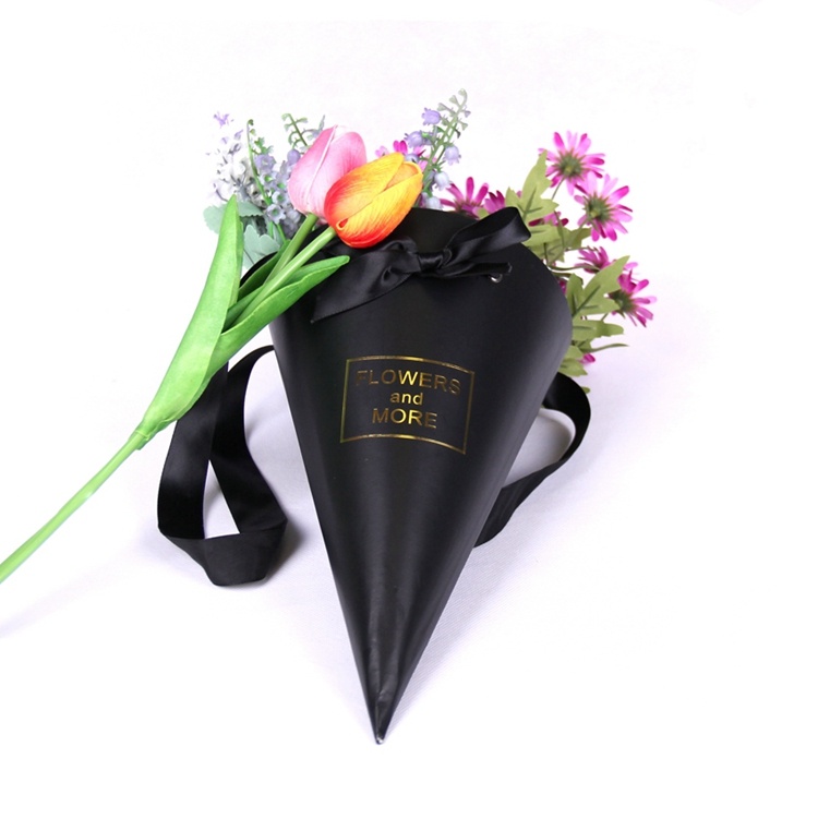 Handmade covered cardboard cone flower box Handmade covered cardboard cone flower box