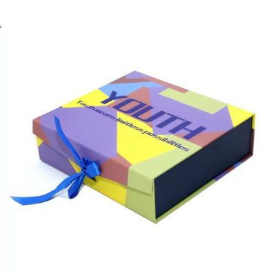 Fashion color printing folding gift box with ribbon Fashion color printing folding gift box with ribbon