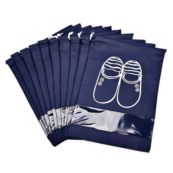 Reusable non woven drawstring shoe bag with PVC window