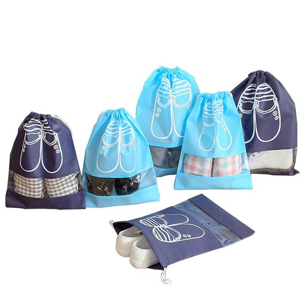Reusable non woven drawstring shoe bag with PVC window