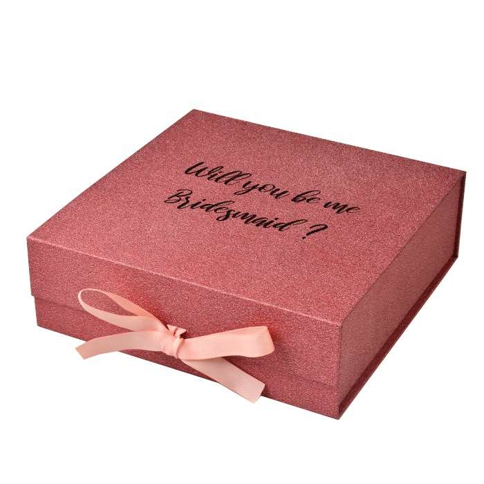 Glitter paper packaging folding box with ribbon closure Glitter paper packaging folding box with ribbon closure