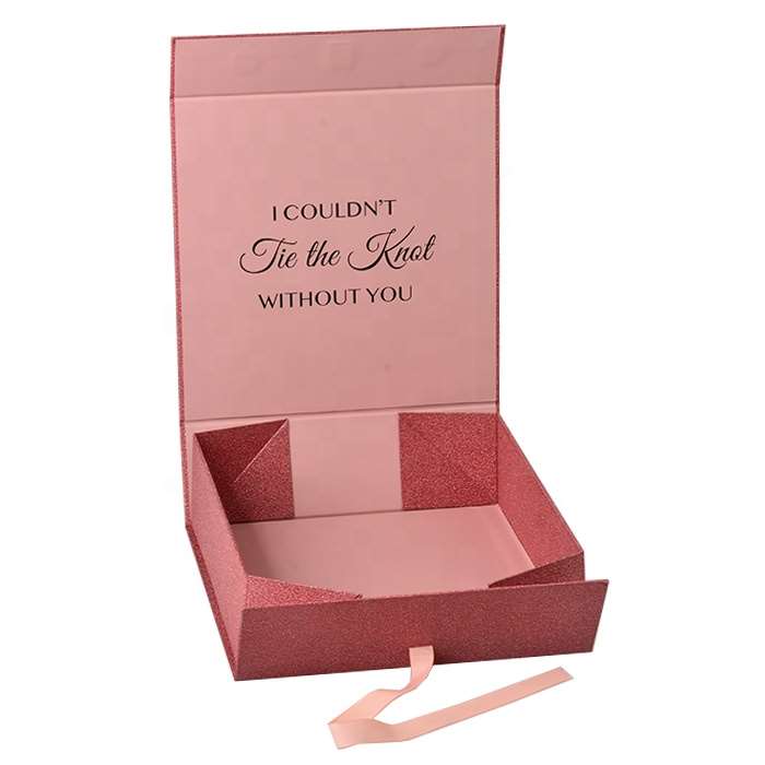 Glitter paper packaging folding box with ribbon closure Glitter paper packaging folding box with ribbon closure