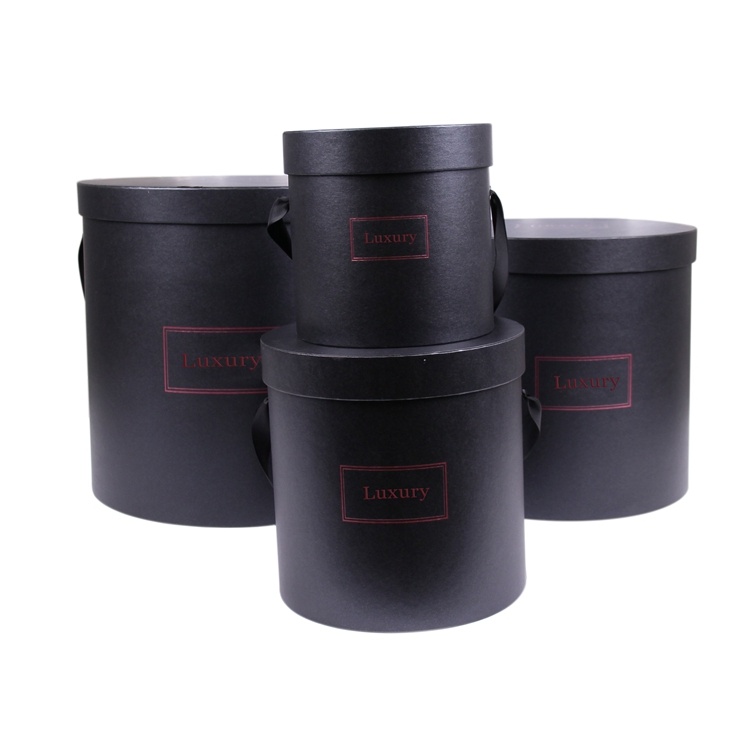 Cylinder Florist Portable Box Black Round Flower Hat Box
