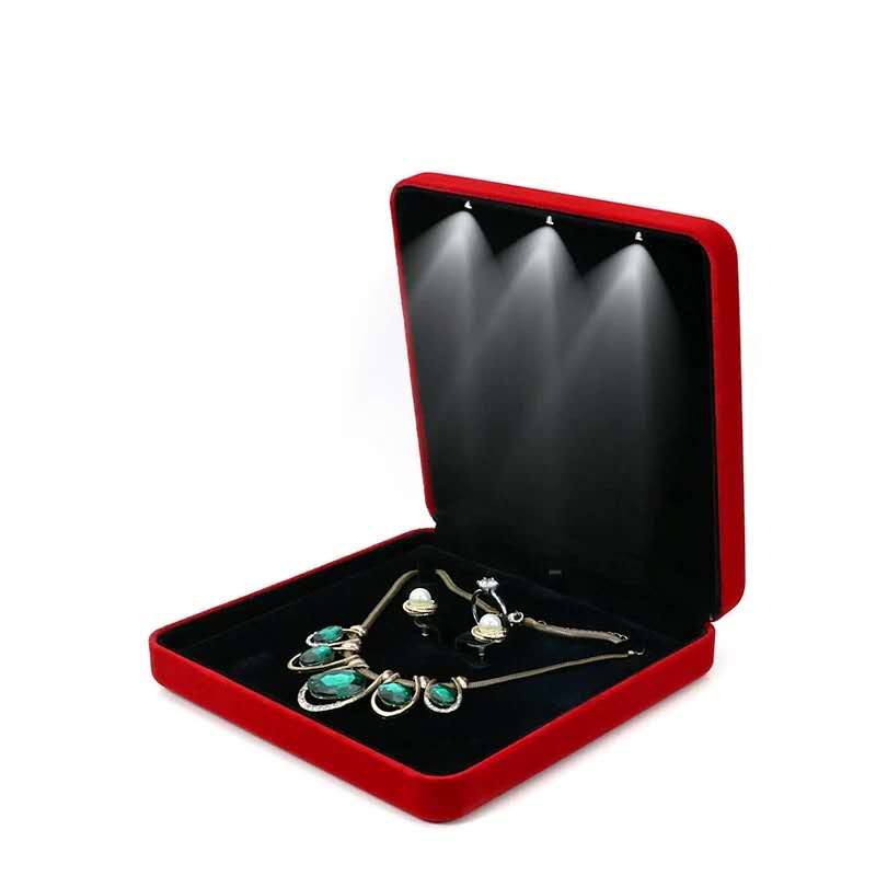 LED light wedding ring boxes plastic necklace velvet gift LED light wedding ring boxes plastic necklace velvet gift