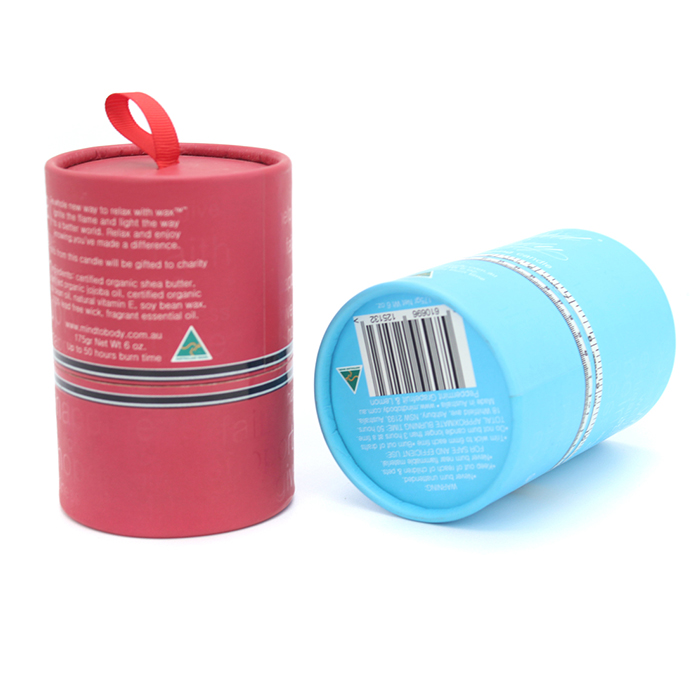 Luxury cardboard cylinder candle box with ribbon handle Luxury cardboard cylinder candle box with ribbon handle