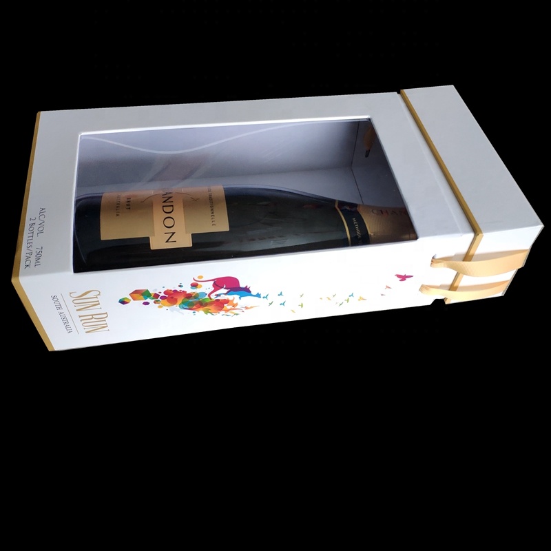Luxury cardboard two bottle wine gift box with PVC window Luxury cardboard two bottle wine gift box with PVC window