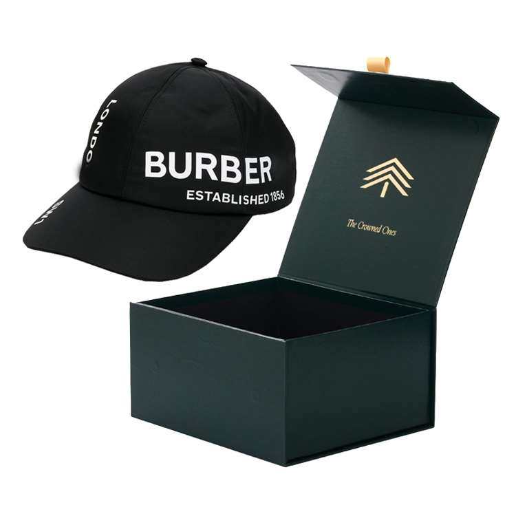Rigid Cardboard Magnetic Cap Baseball Hat Boxes Packaging Luxury Custom Black Colored Printed Square Rigid Magnet Cardboard Magnetic Cap Baseball Hat Boxes Packaging