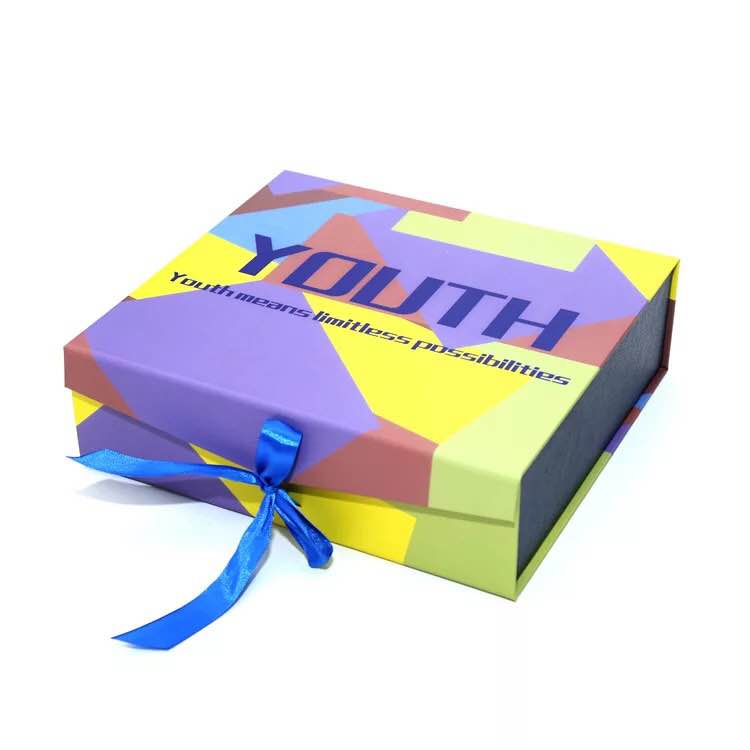 Fashion color printing folding gift box with ribbon Fashion color printing folding gift box with ribbon