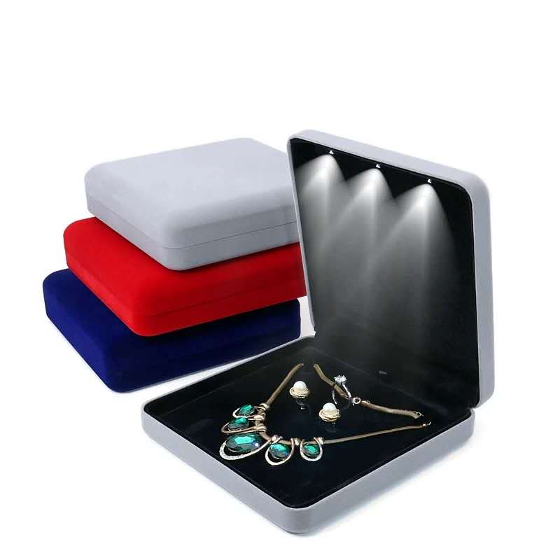 LED light wedding ring boxes plastic necklace velvet gift LED light wedding ring boxes plastic necklace velvet gift