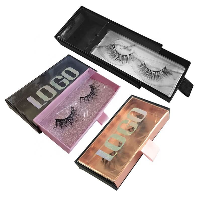 PVC Window False Eyelash Drawer Packaging box katady.com-Private Label Empty Custom Holographic Logo See Through PVC Window False Eyelash Drawer Packaging box