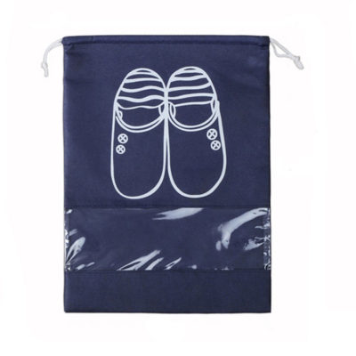 Reusable non woven drawstring shoe bag with PVC window Reusable non woven drawstring shoe bag with PVC window