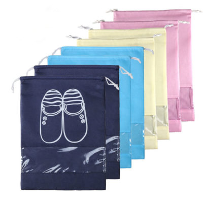Reusable non woven drawstring shoe bag with PVC window Reusable non woven drawstring shoe bag with PVC window
