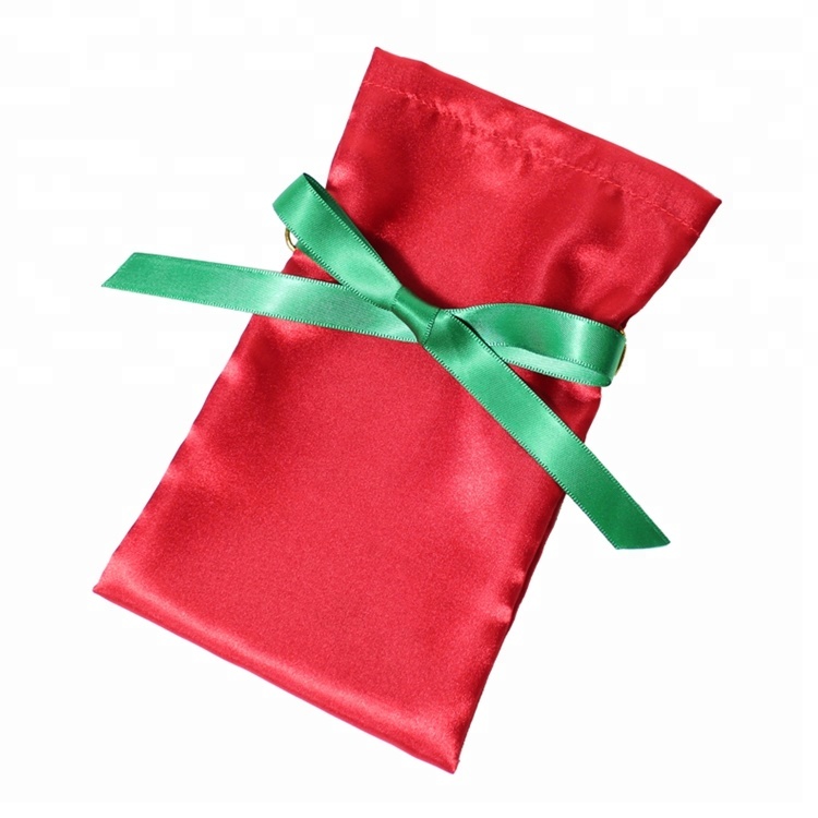 Satin bowknot custom christmas felt drawstring bag Satin bowknot custom christmas felt drawstring bag