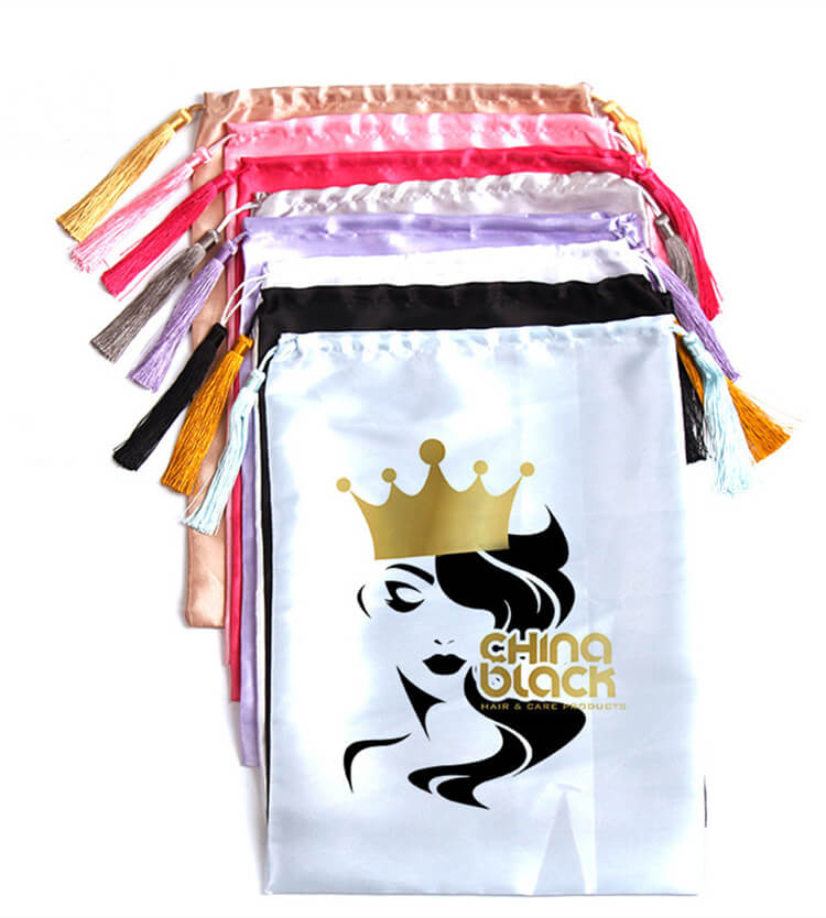 satin hair drawstring bag with tassels