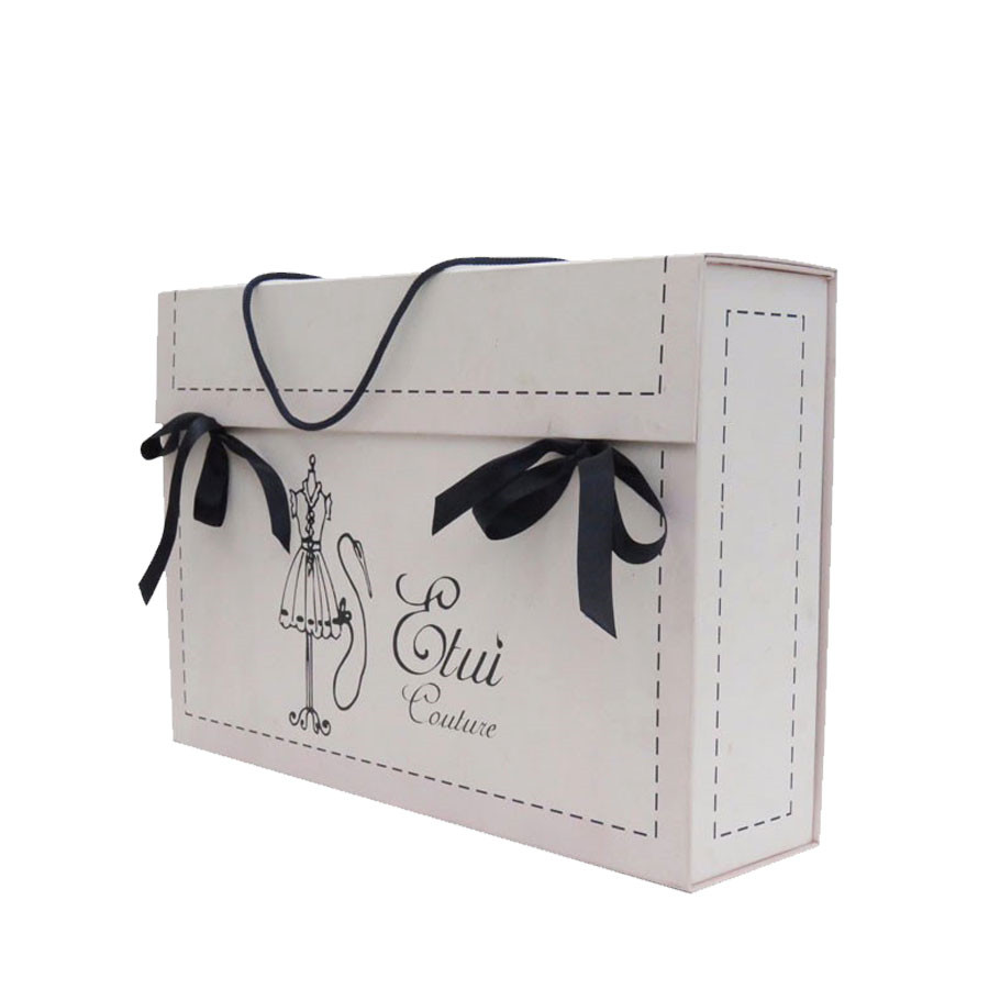 Luxury folding wedding dress box with ribbon and handle Luxury folding wedding dress box with ribbon and handle