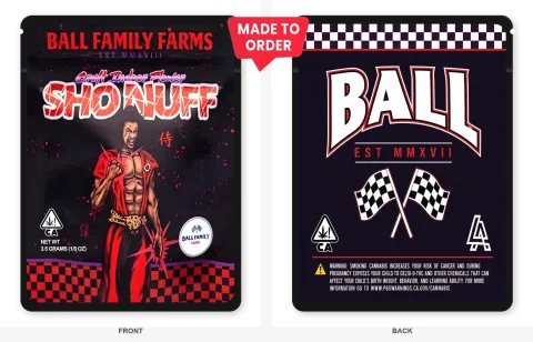 Shonuff 3.5g Mylar Sticker Bags Ball Family Farms