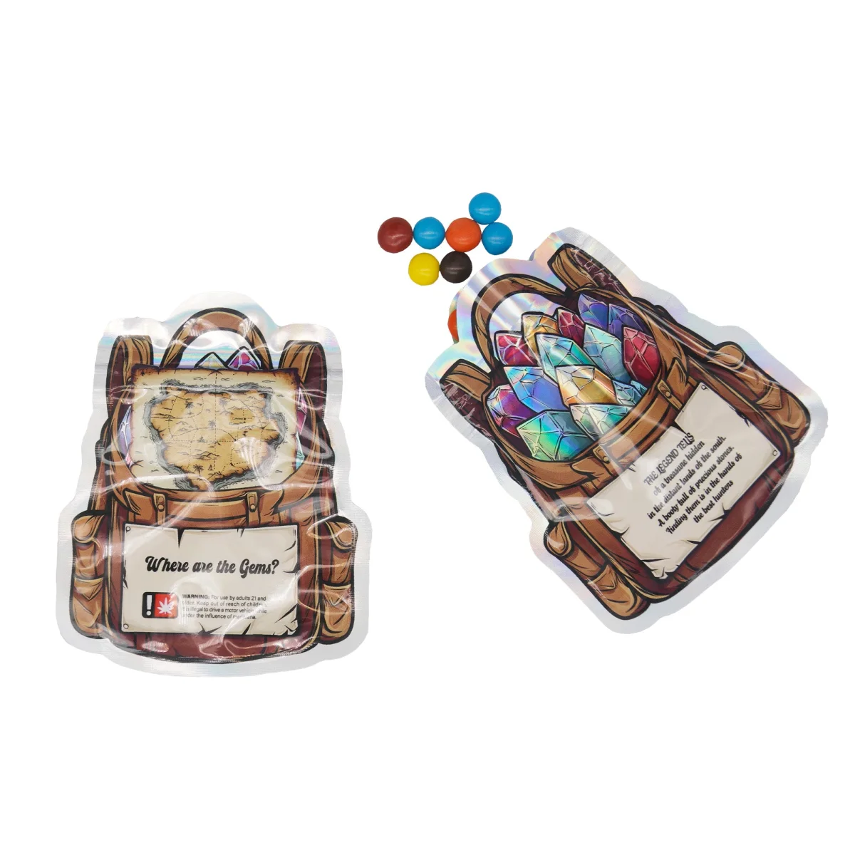 Treasure Hunting Holographic Die-Cut Mylar Zipper Bag Treasure Hunting Holographic Die-Cut Mylar Zipper Bag
