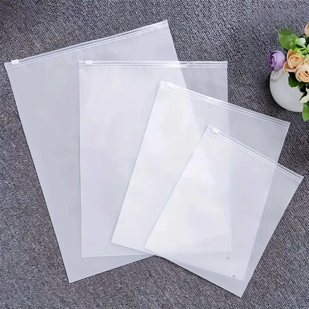 Cloudy Translucent Poly Plastic Slider Zip Organization Bags