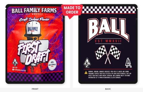 First Draft 3.5g Mylar Sticker Bags Ball Family Farms