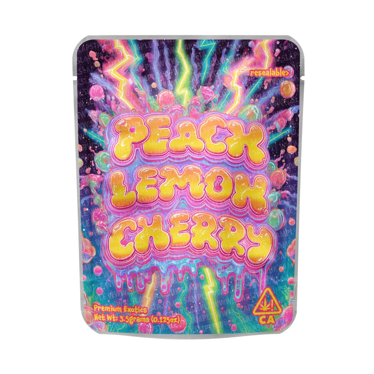 Peach Lemon Cherry Mylar Pouches Pre-Labeled Peach Lemon Cherry Mylar Pouches Pre-Labeled