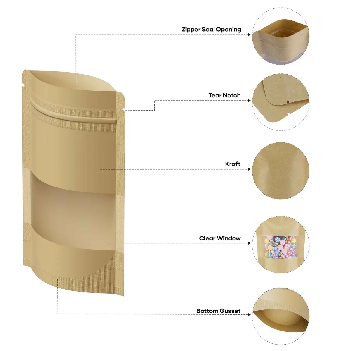 Custom Kraft Stand-Up Bag with Window and Rounded Corners Custom Kraft Stand-Up Bag with Window and Rounded Corners