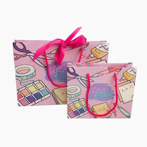 Custom Colorful Art Paper Shopping Bag with Ribbon Handles
