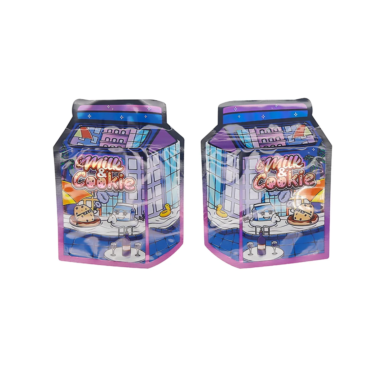 Milk Carton Holographic Die-Cut Flat Zipper Mylar Bag Milk Carton Holographic Die-Cut Flat Zipper Mylar Bag