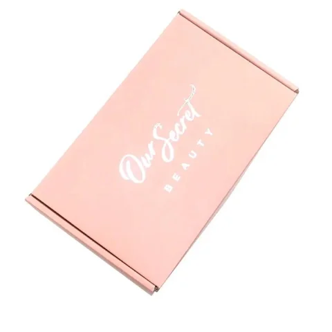 Pink Recycled Corrugated Shipping Box with Silver Foil Logo